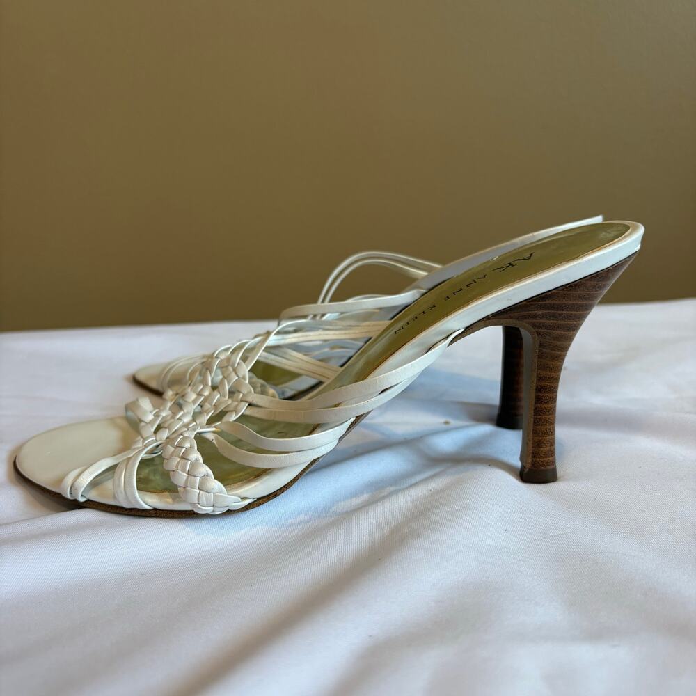 Ann Kline Strappy White Summer Casual Sandal Heel Leather 7M - Picture 5 of 7